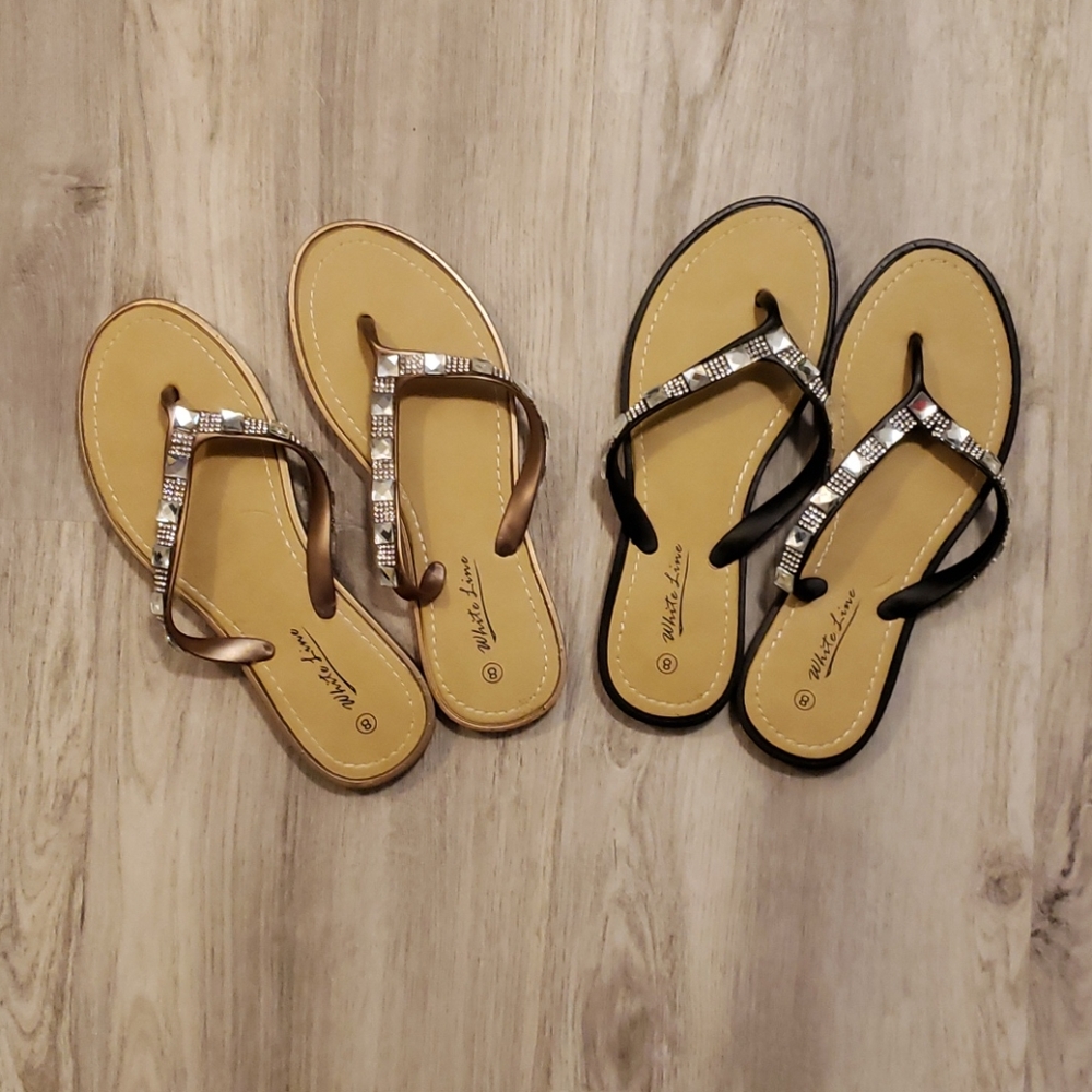 Rhinestone Flip Flops - 2 Pairs NWOT